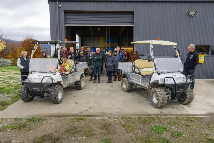 Group with the electric golf carts